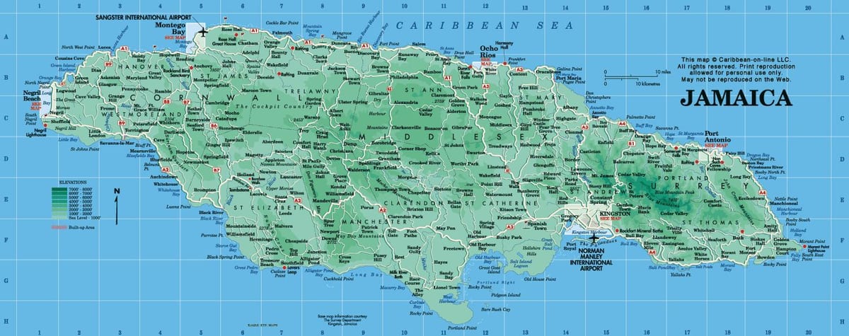 地理的地図のジャマイカ