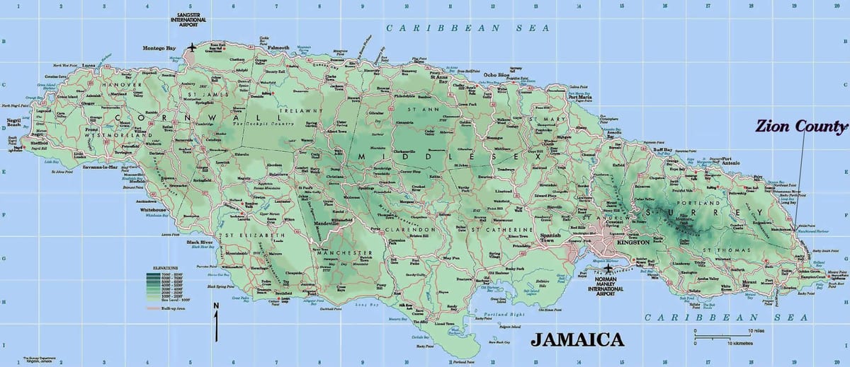 地図のジャマイカの北海岸