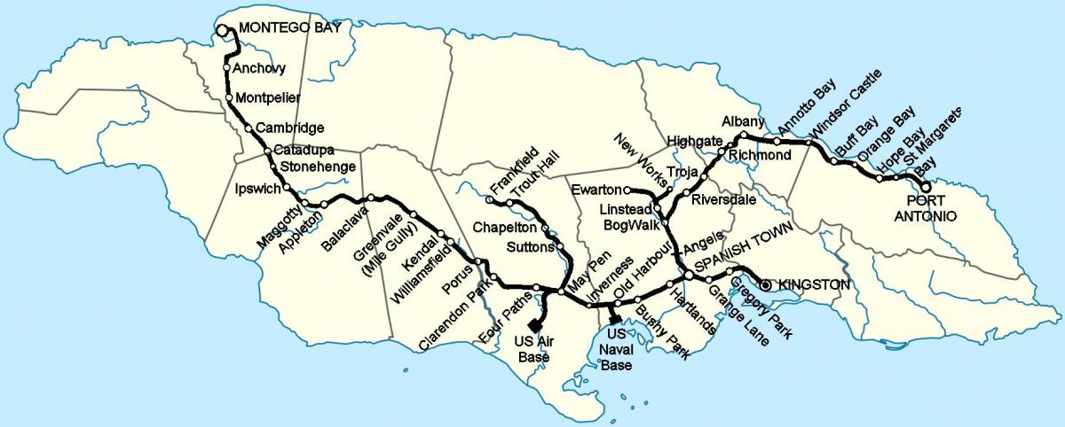地図のジャマイカの鉄道駅