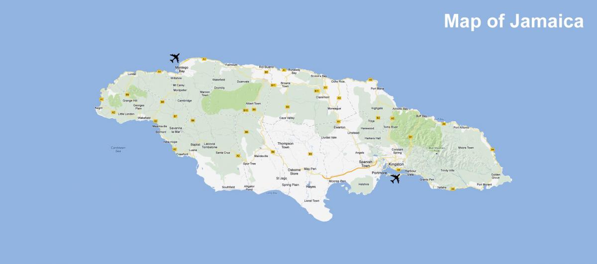 地図のジャマイカの空港とリゾート