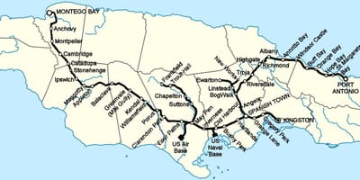 地図のジャマイカの鉄道
