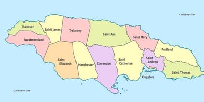 地図のジャマイカは西インド諸島と教区